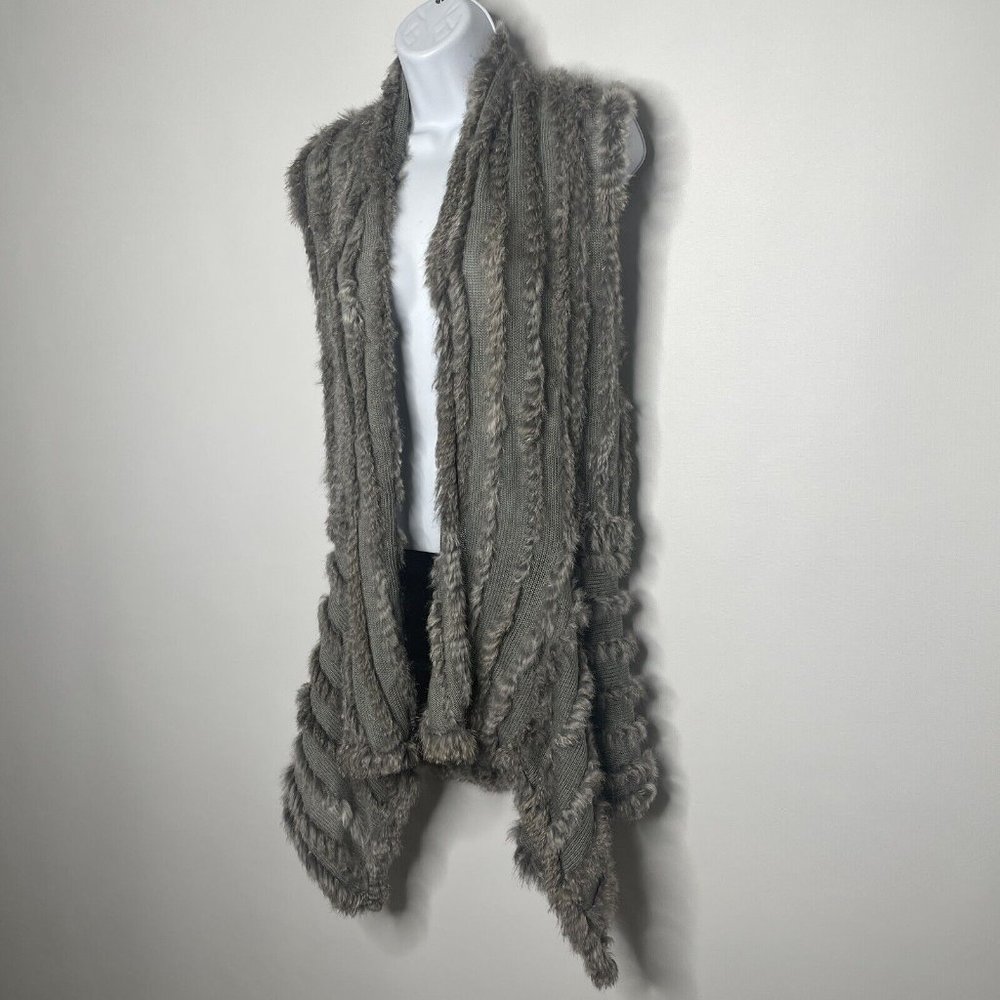 💜 3/$30 Gray Knit Angora Rabbit Fur Asymmetric Open Front Cardigan Sweater - Picture 7 of 8